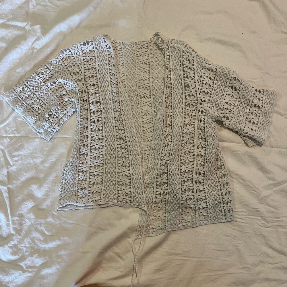 Elegant White Lace Open-Front Sweater